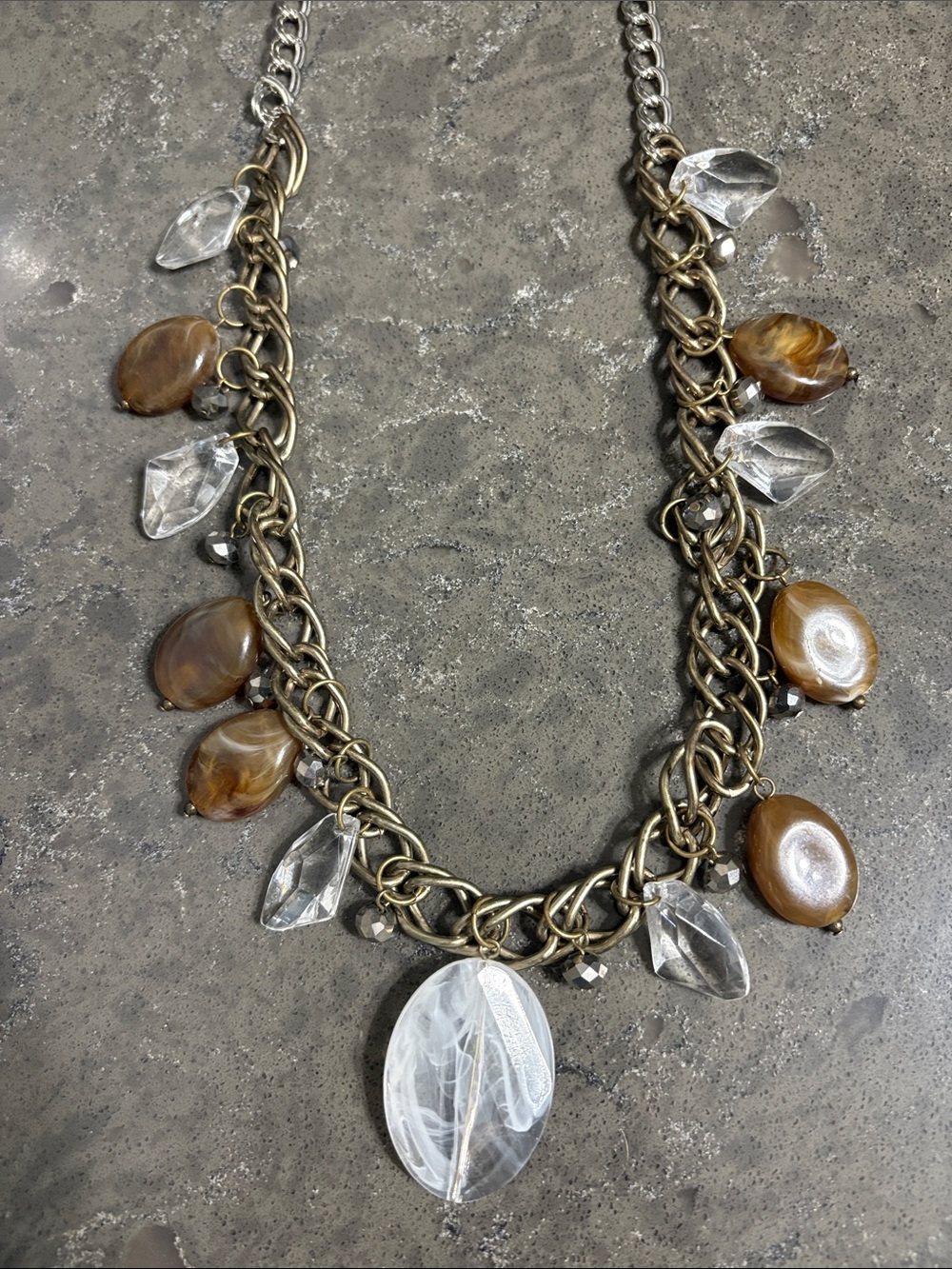 LOFT Brown and Clear Charm Chain Necklace